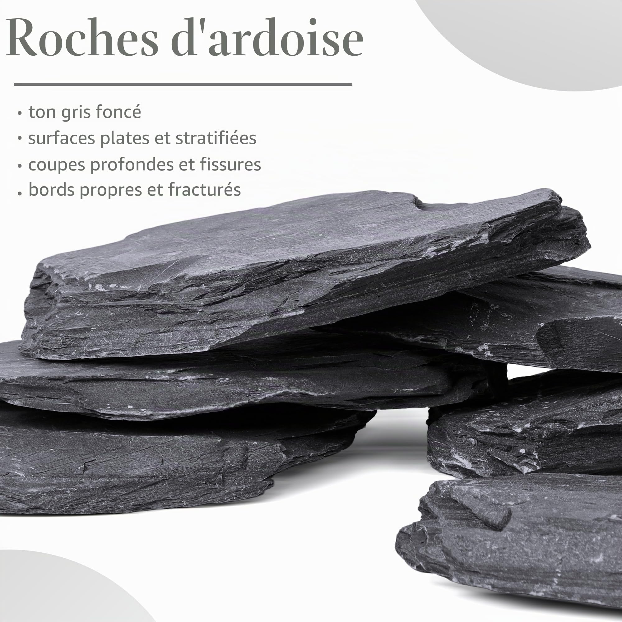 Ardoise Naturelle 15,5-20,5 cm, Lot de 6 Grandes Pierres Plates d’Aquarium pour Aquascaping, Terrariums et Décoration d’Aquarium