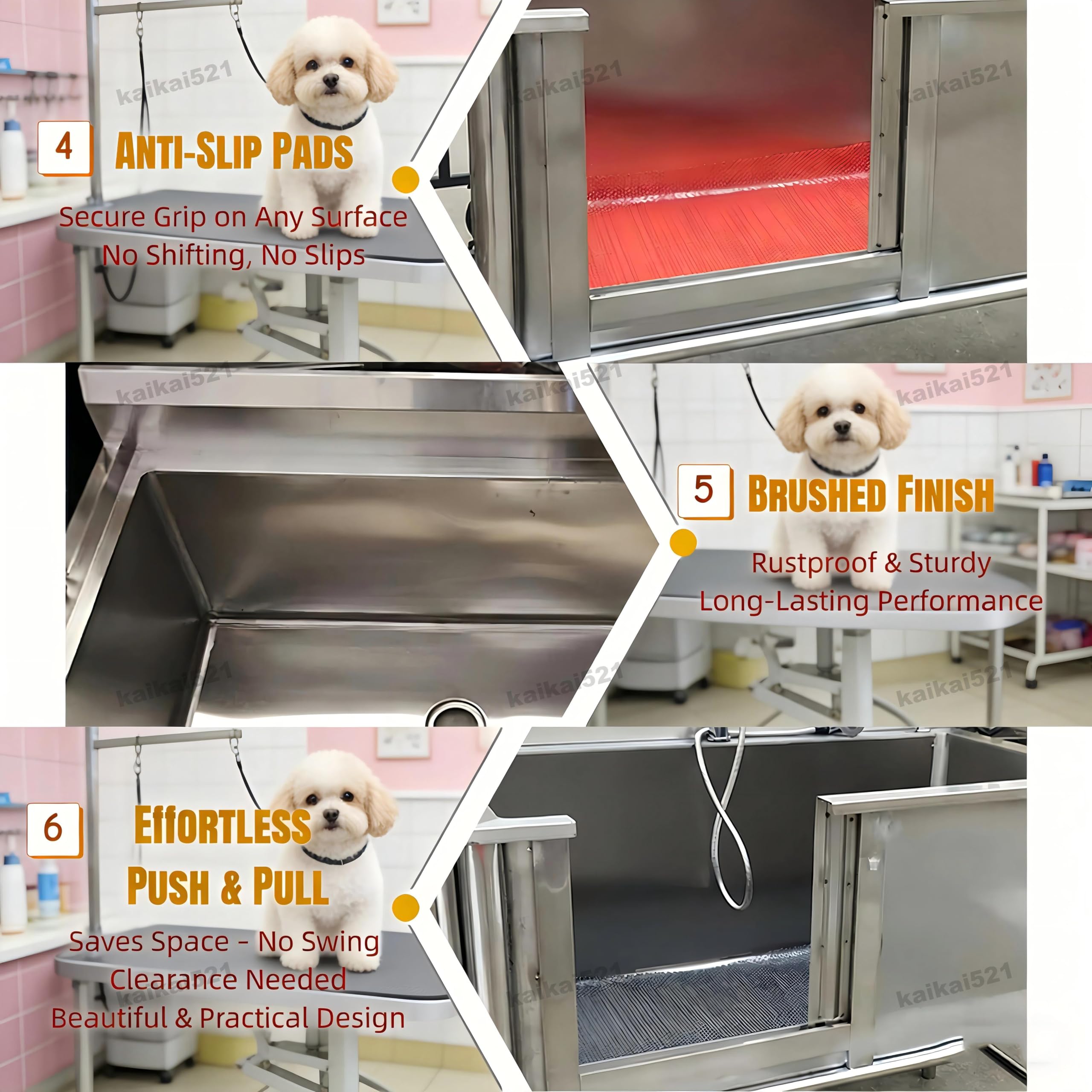 Bañera Acero Inoxidable Profesional para Perros Grandes 100 kg (120cm) | Estación De Baño Profesional Acero Inoxidable Para Perros,Bañera Peluquería Canina Longitud Mascota Alfombra Antideslizante