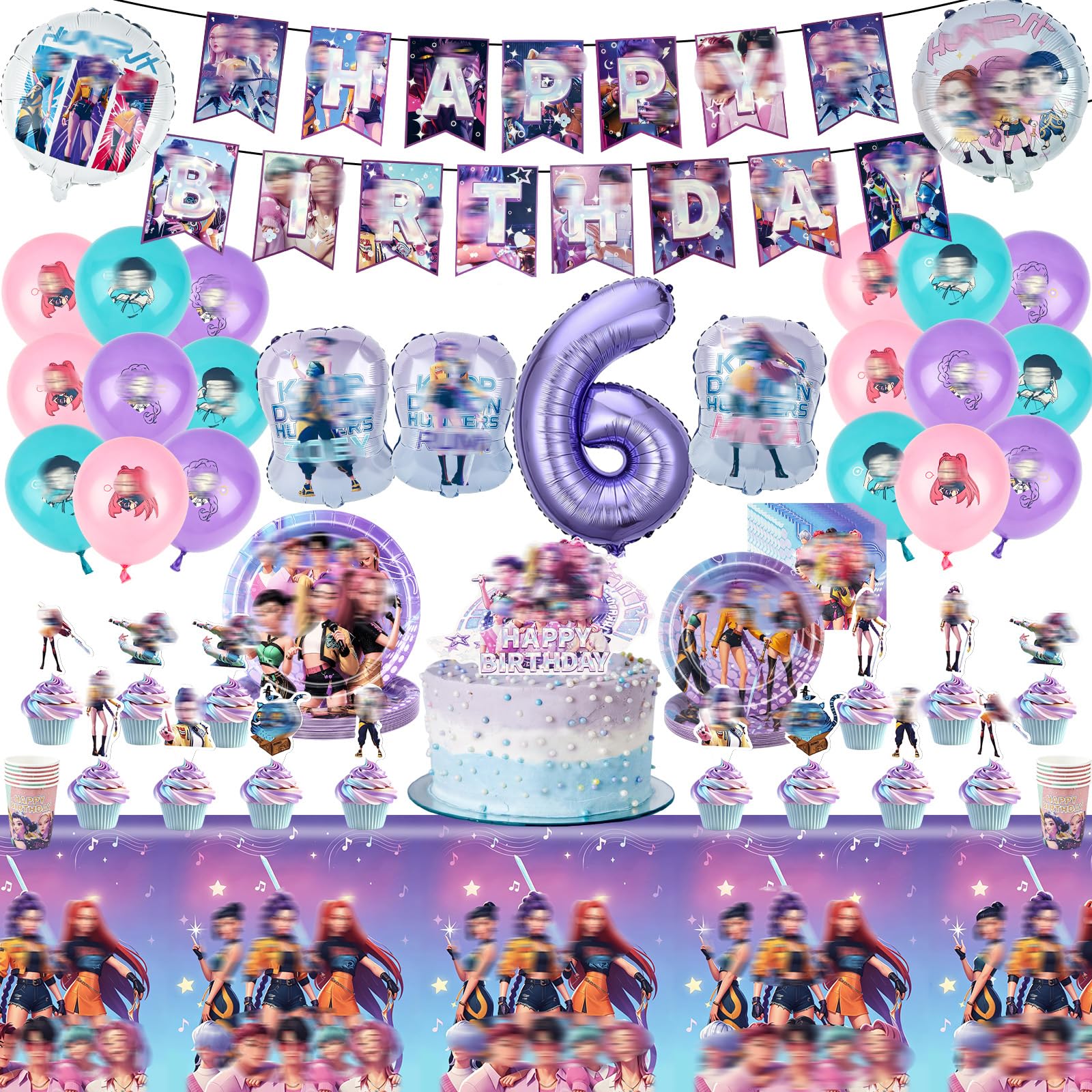 91 PCS Demon Birthday Decorations 6th, Party Decorations Party Supplies Paper Plates Cups Napkins Tablecloth Balloons , Tableware Set for 10 Guests