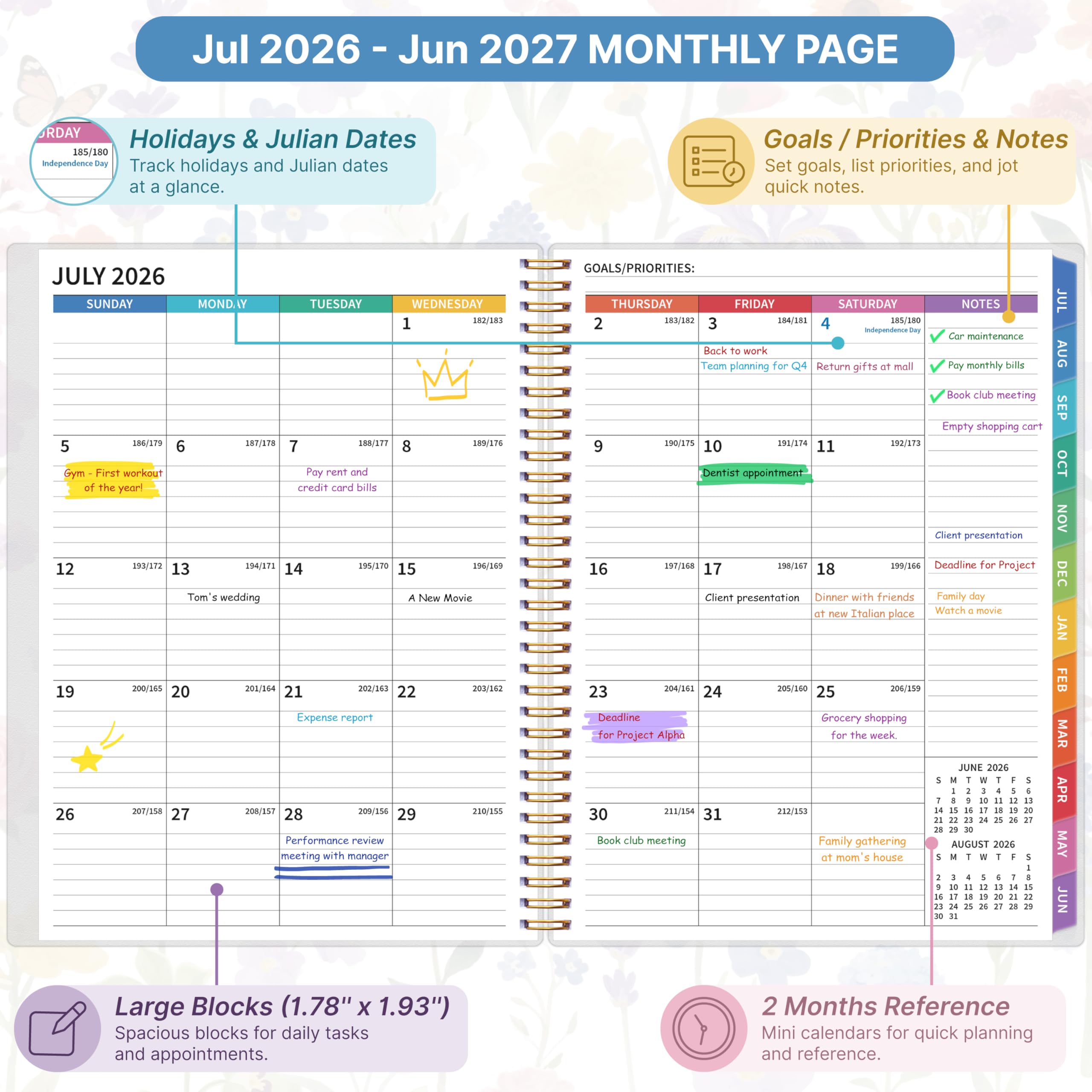 Lehrerplaner 2026–2027, Lehrerplaner für das akademische Jahr, Juli 2026–Juni 2027, Unterrichtsplaner 2026–2027, Homeschool Planbuch, 21,6 x 27,9 cm mit Registerkarten und Tasche, flexibler Einband