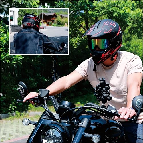 Miniatura 6 de Casco de motocicleta para motocross, motocross, ATV, casco de bicicleta de montaña todoterreno DOT con gafas y guantes máscara de rayas rojas M
