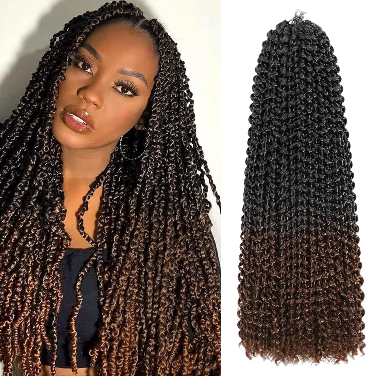 Passion Twist Hair 16 Inch 8 Packs Water Wave Crochet Hair Bohemian Braiding Hair Pre Looped Crochet Braids Hair Extensions For Black Women （T/30#）