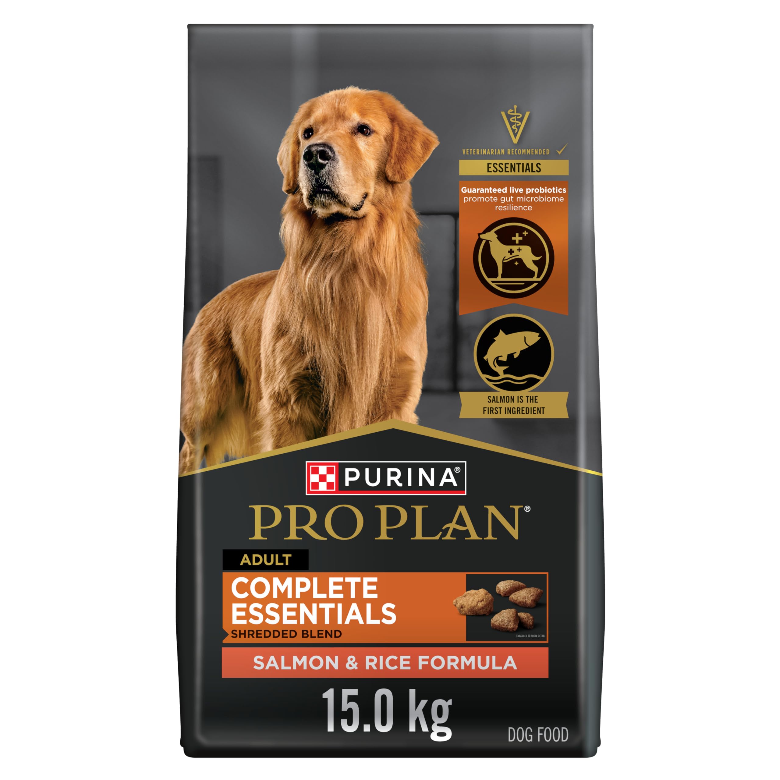 Purina Pro Plan Dry Dog Food, Complete Essentials Shredded Blend Salmon & Rice - 15 kg Bag (1 Pack) image 1