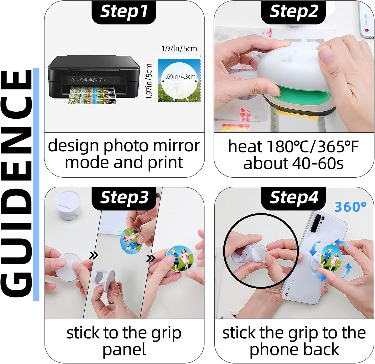 AOUXSEEM 20 Sets Phone Grip Sublimation Blanks, PVC Material Vibrant Colors for Heat Press Project, DIY Unique 360° Rotation Cell Phone Holder Finger Ring Kickstand Gifts (White)