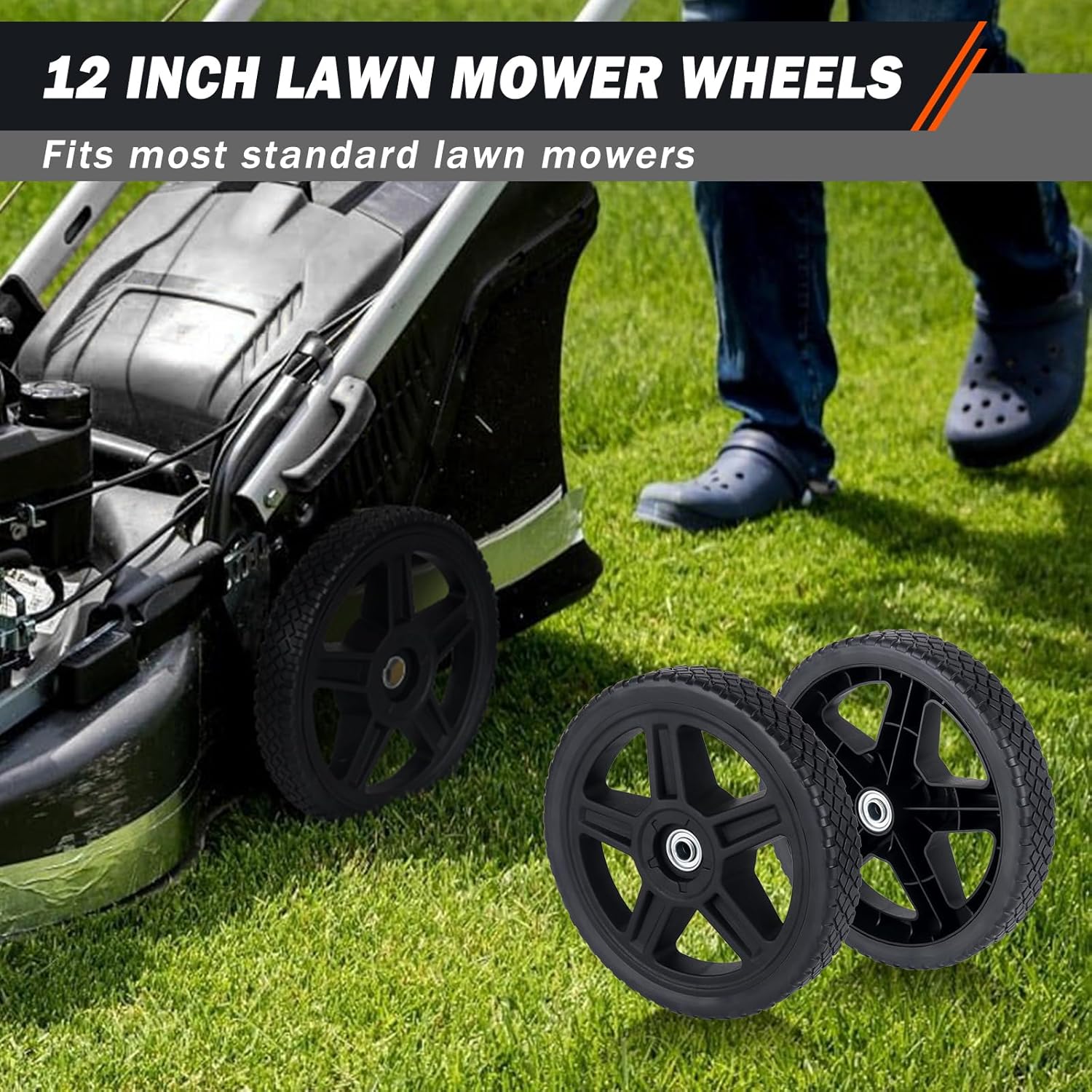 12 Inch Lawn Mower Wheels 2 Pack, Push Mower Wheels wit Bolts & Lock Nuts Kit, Fits Craftsman Mowers, Garden Tillers, Generators, Hand Trucks & Most Standard Lawn Mowers