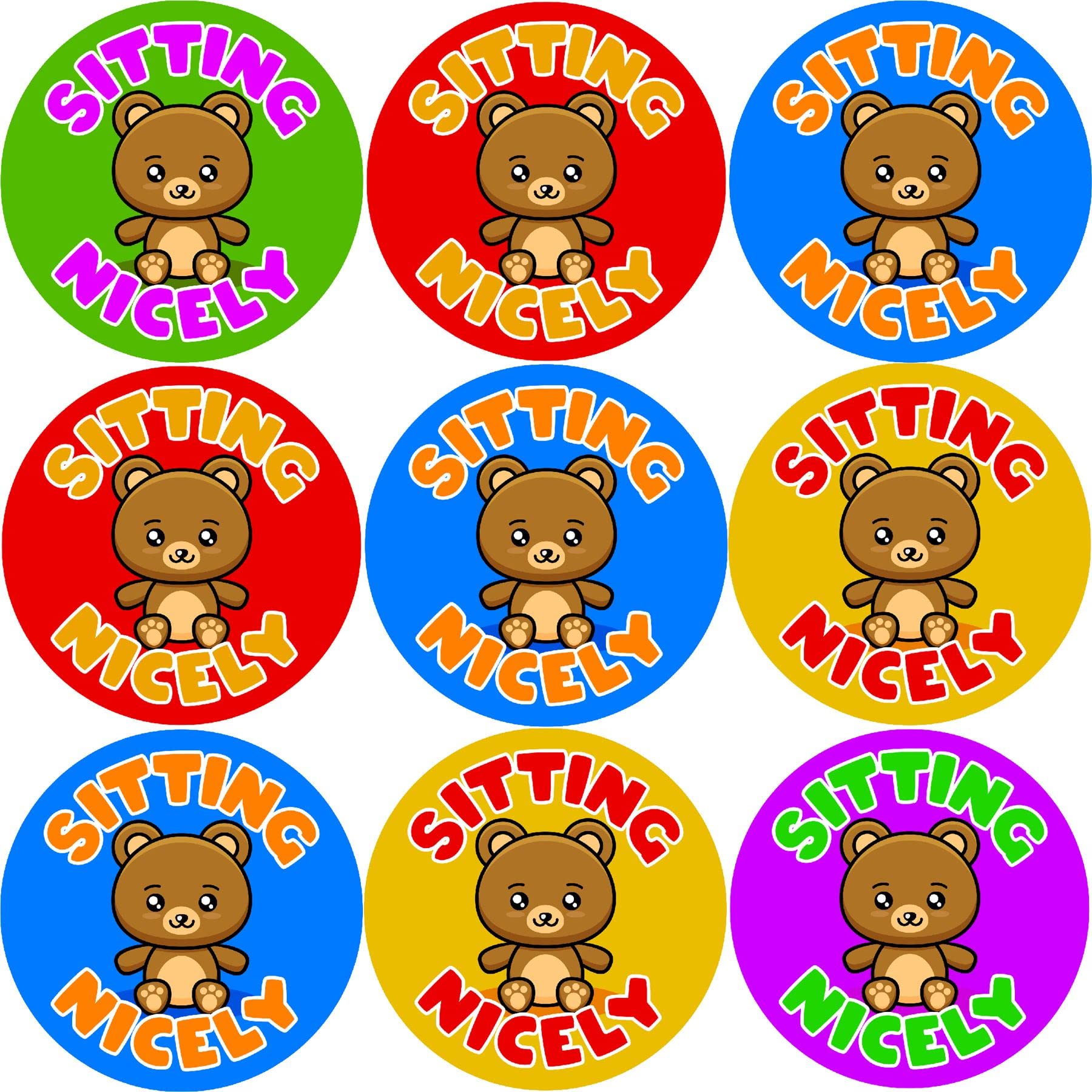 144 Sitting Nicely Bear Themed 30mm Reward Stickers for School Teachers Parents