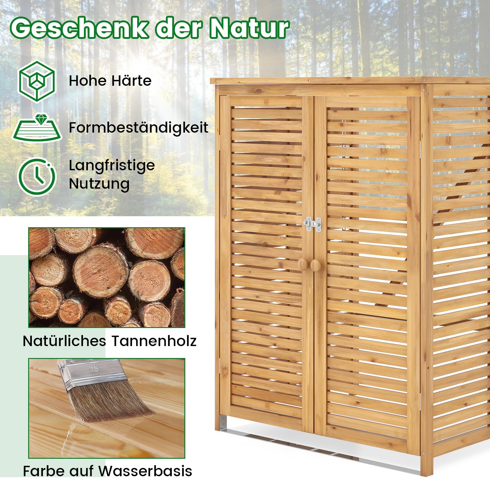 RELAX4LIFE Contenedor de Basura de Madera para 1 Tonelada 120 L, Revestimiento de Contenedores de Basura 86 x 70 x 114 cm, Casa de Cubos de Basura con Tapa y Puertas Dobles (Natural)