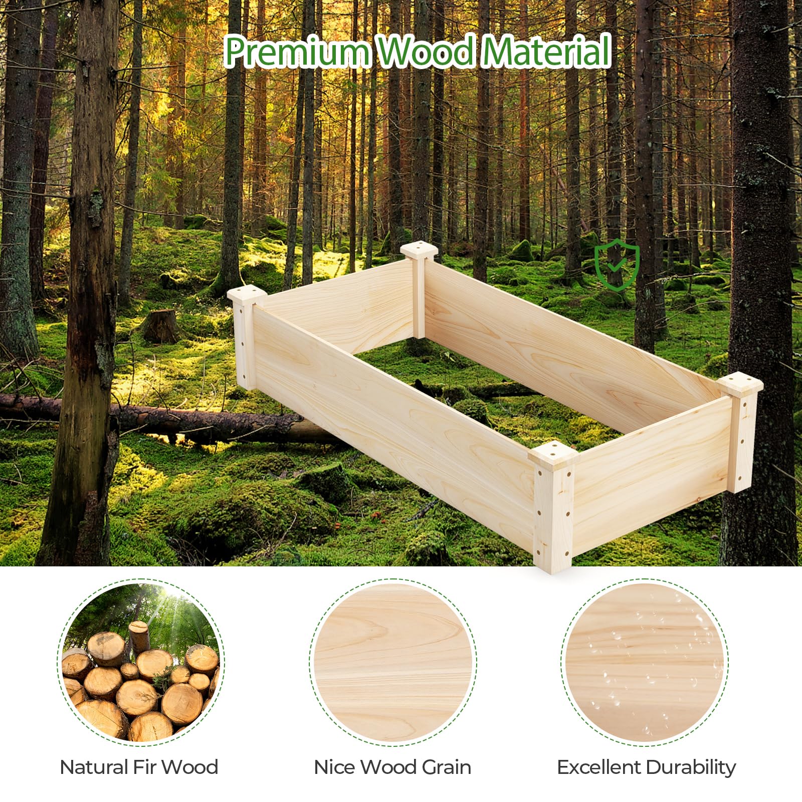 Fioriera Rialzata In Legno HOMASIS – 184x58x77 Cm, 8 Fori Di Drenaggio, Capacità 150 Kg, Per Orto E Balcone, Naturale