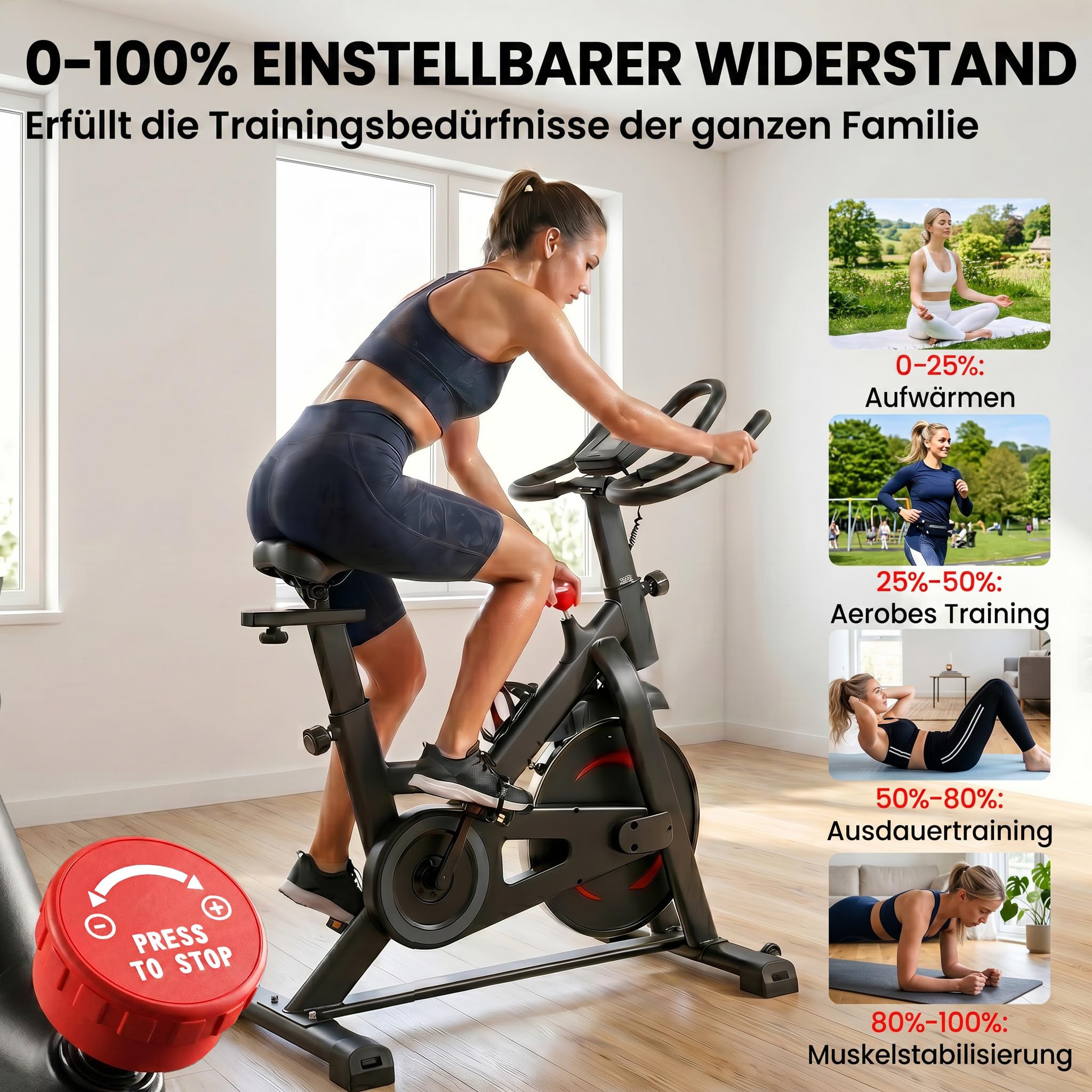 SPORTNOW Heimtrainer Fahrrad Höhenverstellbar mit Magnetwiderstand APP