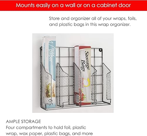 Miniatura 5 de Home Basics Organizador de envoltura de acero inoxidable resistente a la corrosión, perfecto para bolsas de almacenamiento de alimentos, papel