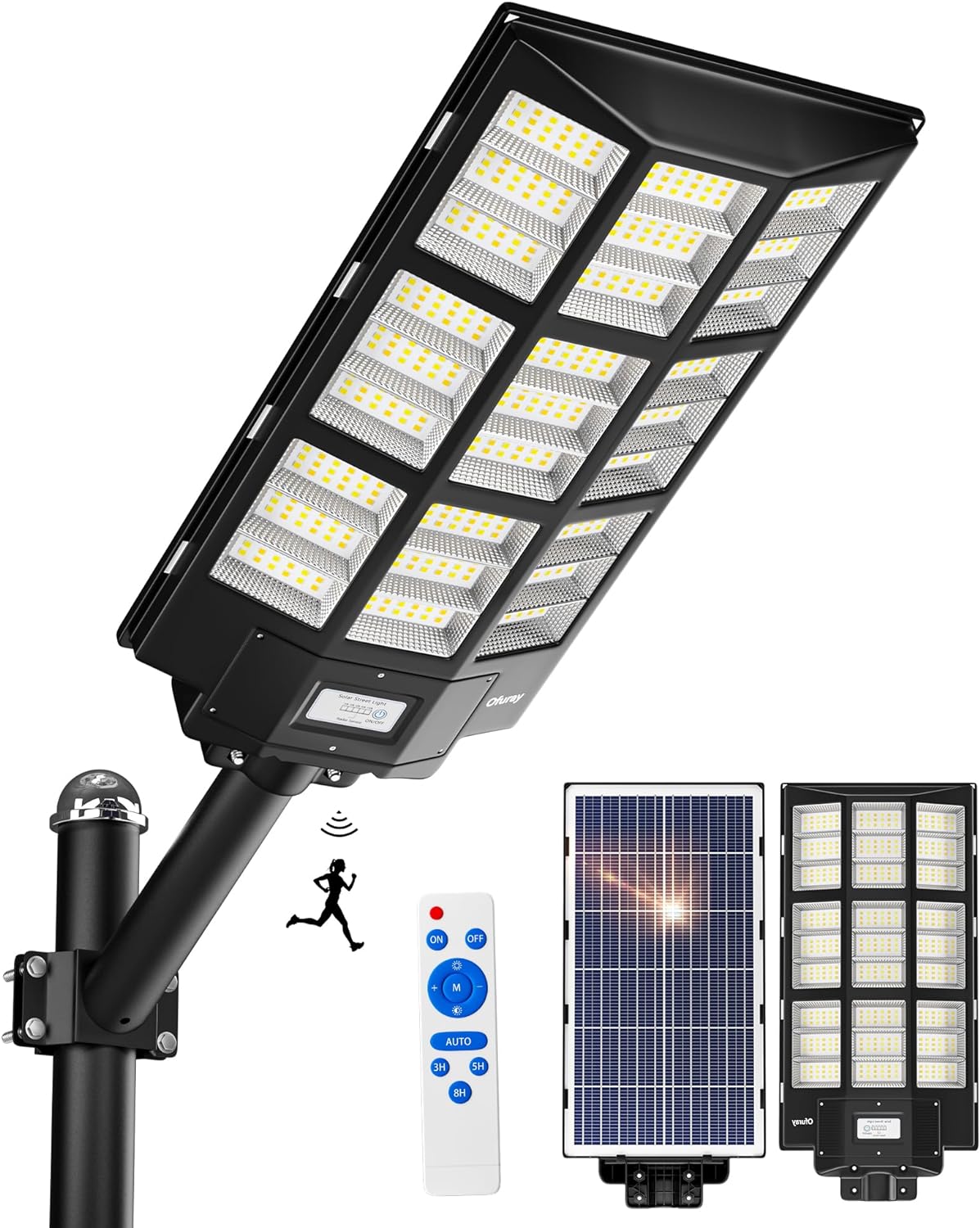 Ofuray Of-7200W Solar Street Lights Outdoor,650000Lm Dimmable Outdoor Solar Security Flood Light,IP67 Solar Parking Lot Lights Commercial Dusk to Dawn with Remote Control for Yard,Residential