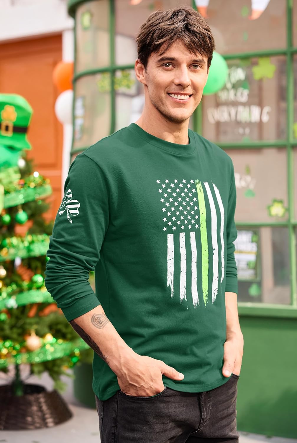 Mainfini Men's St Patricks Day Shirt Flag Lucky Clover Long Sleeve Irish Sweatshirt (S-3XL) - Image 4