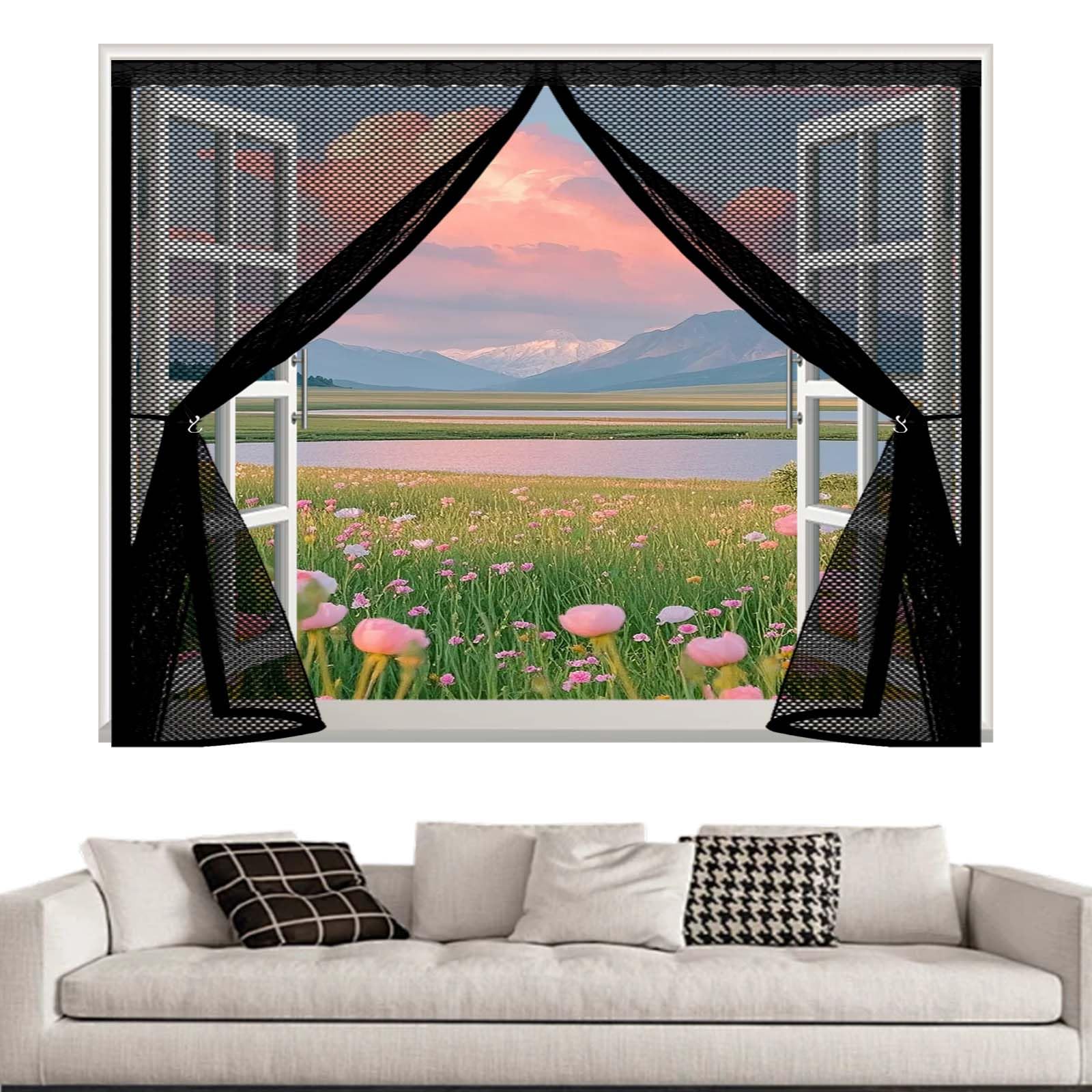 Fliegengitter Balkontür 145 x 210 cm Ohne Bohren, Automatisches Schließen, Mit Starken Magneten, Klettband Oben, Insektenschutz&Belüftung, Fliegennetz Vorhang für Balkon, Schwarz