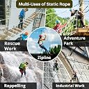 White Tech Climbing Rope, (10.5MM 50Mtr) Nylon Braided Rope Static Rope, High Strength Safety Rope, Hiking Climbing Fire Rappelling Rope with Safety Belt Climbing Carabiner Included (Black) gallery image