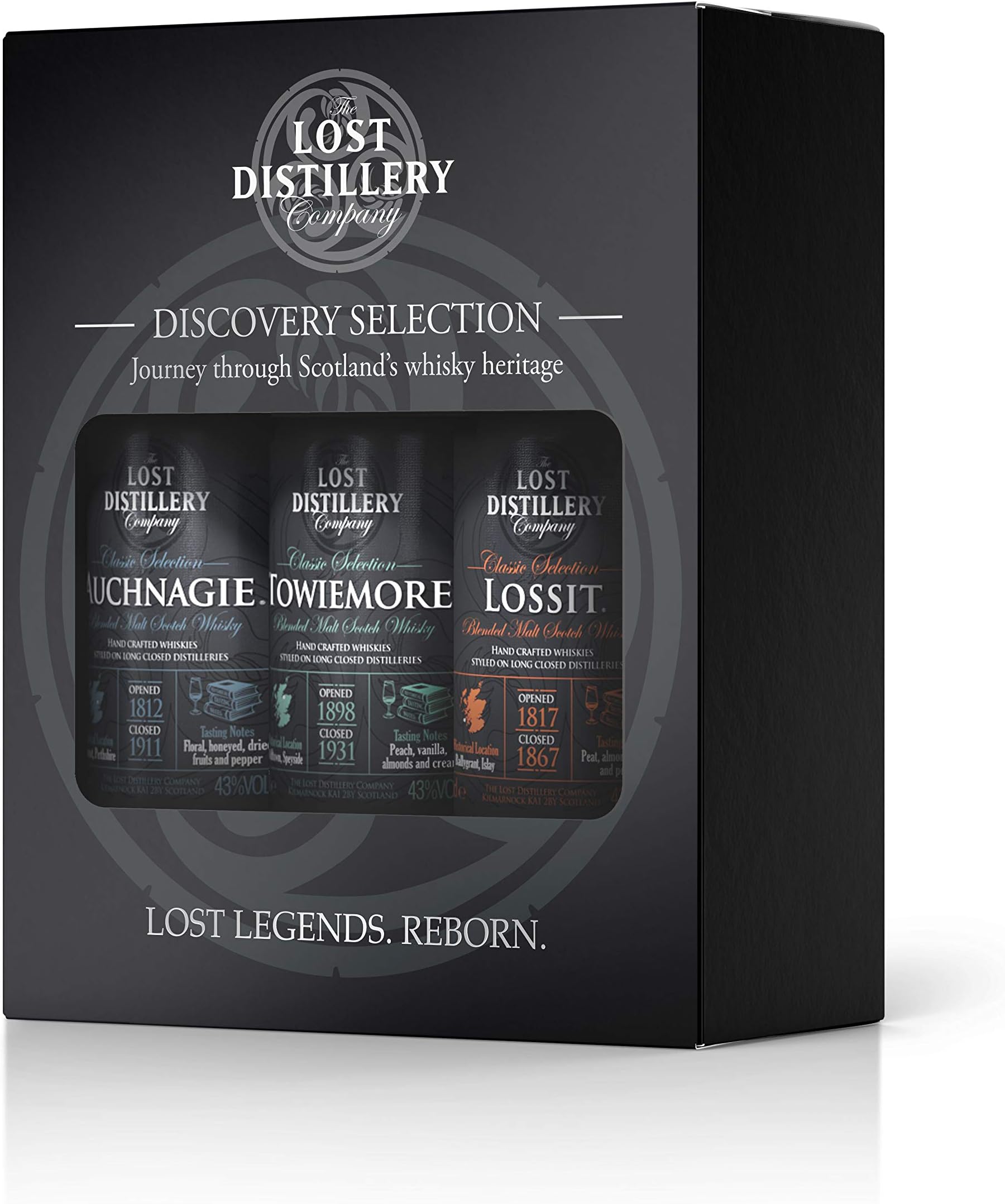 The Discovery Selection by The Lost Distillery Company - Limited edition gift pack of 3 x 5cl miniature bottles. 43% Abv. Blended malt Scotch
