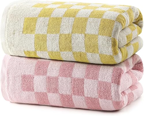 Miniatura 9 de REDKISS Juego de toallas de baño a cuadros - 4 toallas grandes de ducha para decoración del baño, toalla de baño de algodón altamente absorbente de