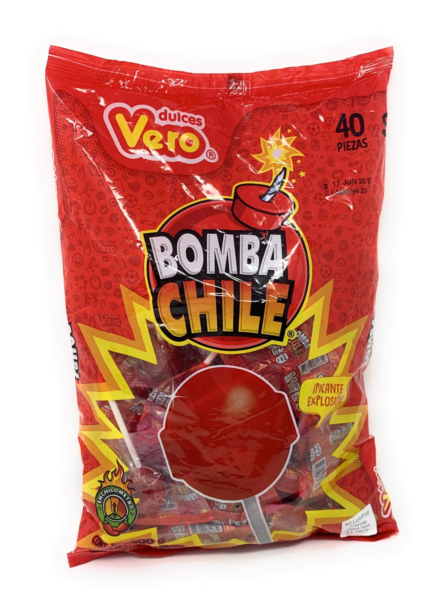 Mexican Candy Vero Lollipop Bomba Chile Strawberry Flavored & Chile