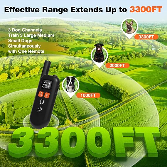Dog Shock Collar - 3300FT Dog Training Collar with Remote Control Innovative IPX7 Waterproof with 4 Training Modes, Rechargeable E-Collar for All Breeds, Adjustable Strap for Dogs 5-150 lbs