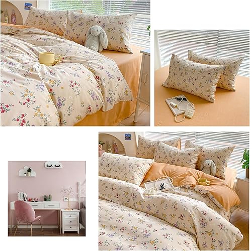 Miniatura 2 de EAVD Juego de funda de edredón de algodón, tamaño King, juego de funda de edredón floral colorido con 2 fundas de almohada, patrón reversible, funda