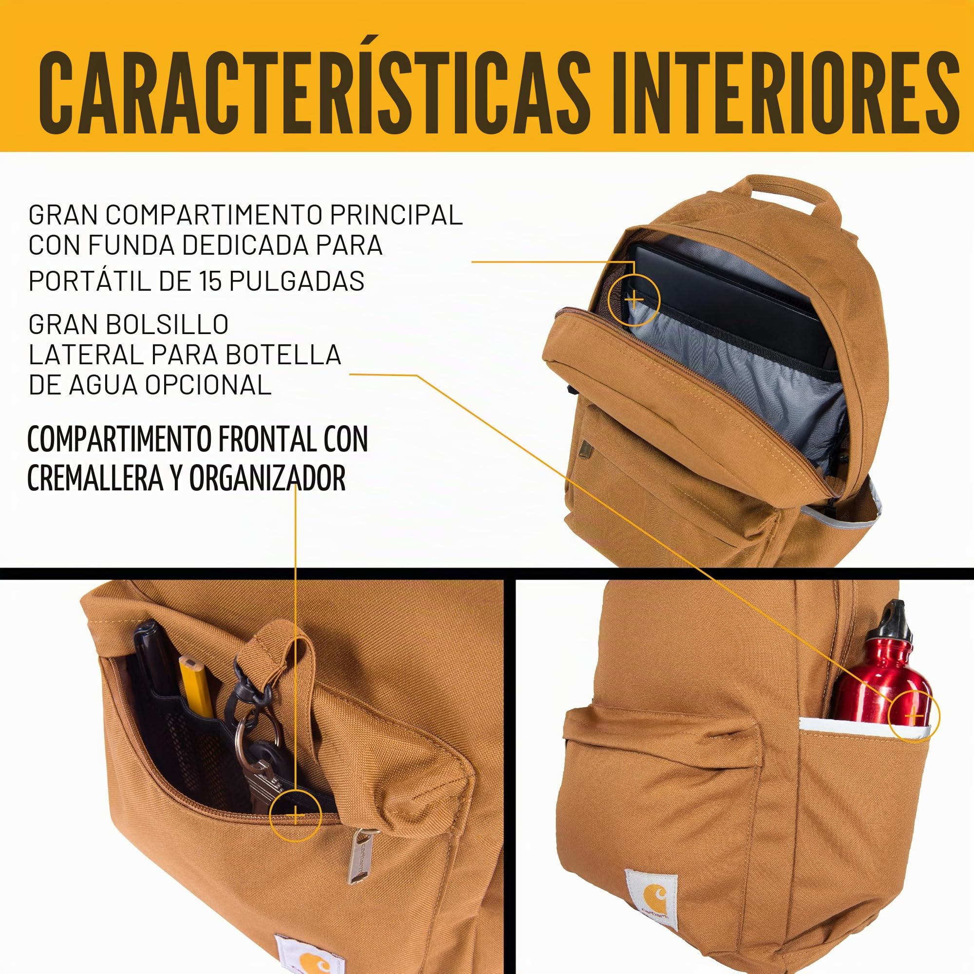 Carhartt Mochila unisex para laptop de 21 l, duradera y resistente al agua con funda para laptop, Mochila clásica (negro), One Size, Mochila para portátil de 21 l, duradera y resistente al agua con