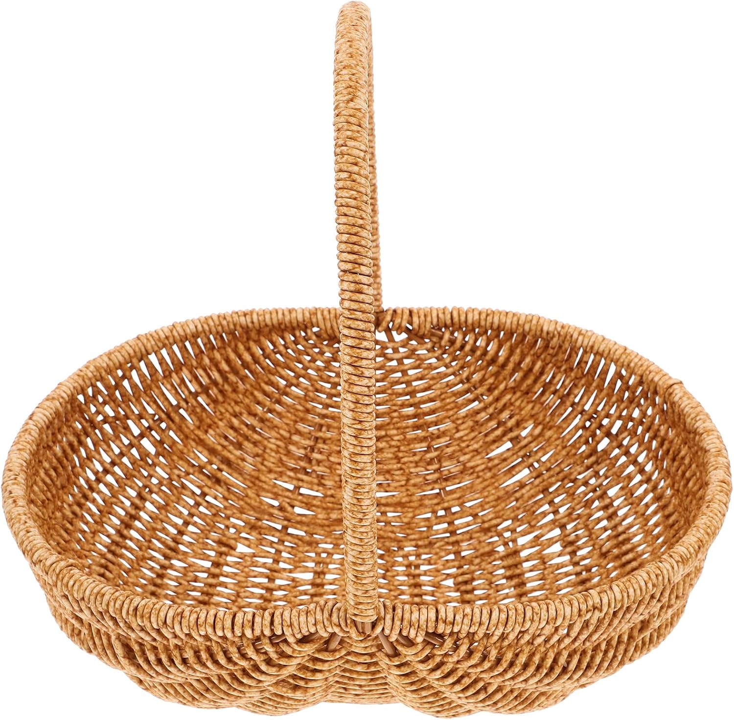 Kisangel Small Woven Picnic Basket with Handle, 27cm Rattan Harvest Container Flowers Storage Basket for Fruit, Bread or Candy Wedding
