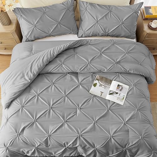 Miniatura 6 de UNIKOME Juego de edredón tamaño King, color gris, juego de edredón de 3 piezas suave y esponjoso de lujo para todas las estaciones, juego de cama