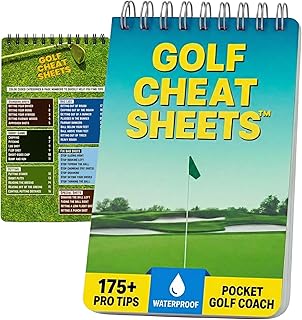 Golf Training Aid Pocketbook with Yardage Cards - Reference Guide for Golfing -Golf Cheat Sheets Packed with 175+ Tips for Swing and Putting - Waterproof and Durable Pocketbook