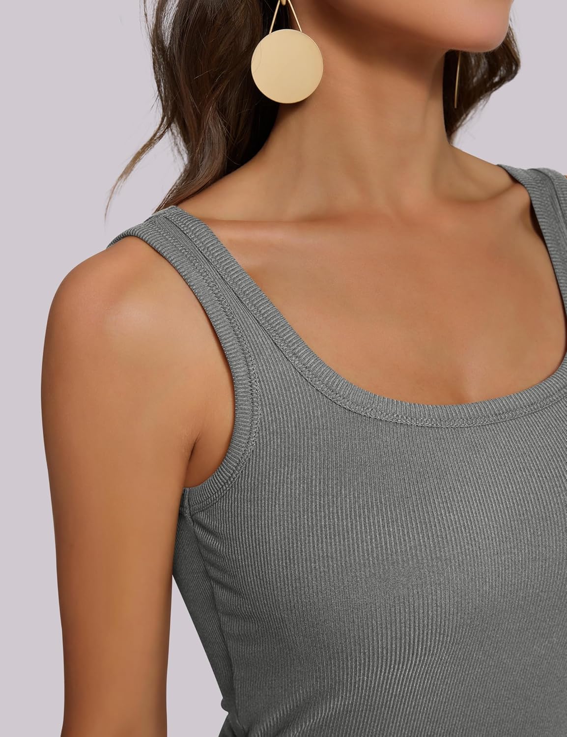 OwnTime Womens Tank Tops with Built in Bras Summer Square Neck Sleeveless Shirts Ribbed Fitted Basic Casual Tops - Image 3