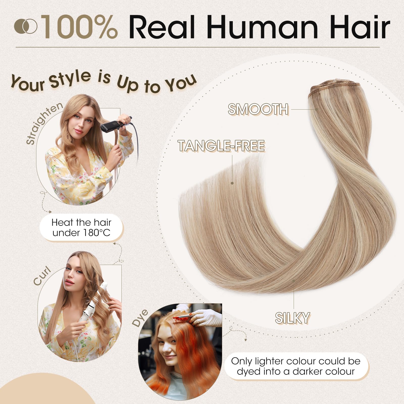 Elailite Clip In Hair Extensions Real Human Hair Remy #12/613 Golden Brown Mix Bleach Blonde Double Weft Seamless Hairpieces Straight 12 Inch (60 g) 60g 3 Pieces - Image 4