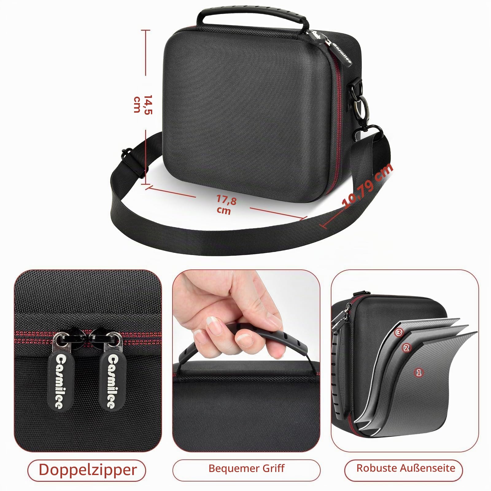 casmilee Kameratasche für Sony Alpha ZV-E10 Alpha a6400/ a6700/ a6100/ a6000/ a6600/ a6500 spiegellose Digitalkamera, harte Reisetasche mit Schultergurt für Objektiv & Zubehör (Schwarz, Medium)