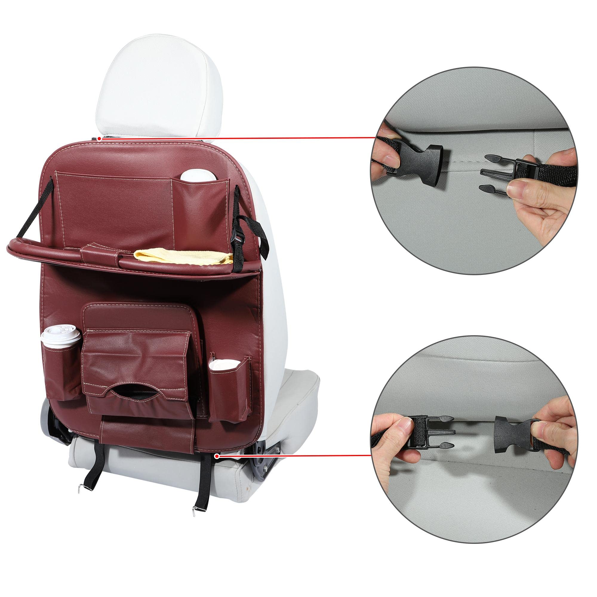 X AUTOHAUX Car Back Seat Organizer Mat Foldable Garbage Bag Tray PU Leather Red, 25.20"x18.90" - Image 3