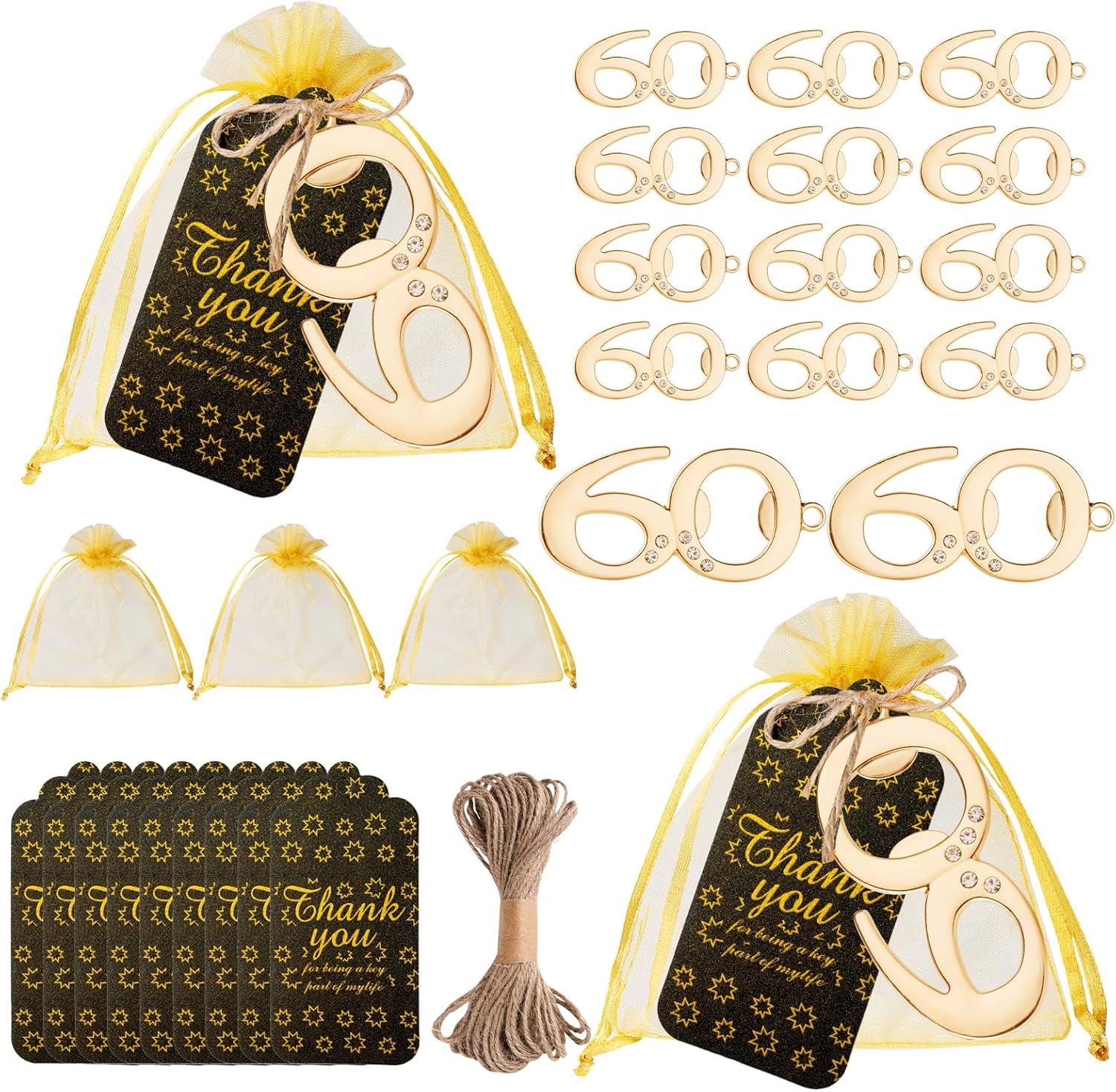 60th Birthday Party Favors Beer Opener with Bags and Cards Birthday Souvenirs for Guests (60 Keychain bottle opener 25pcs)