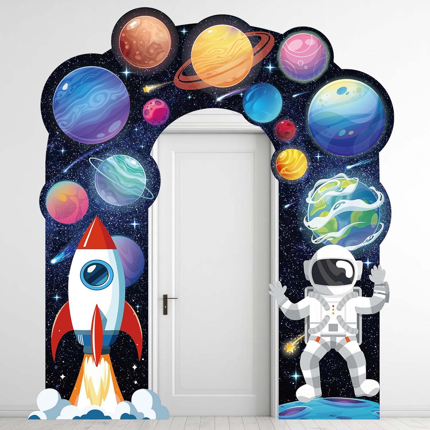 3 Pcs Space Birthday Party Decorations Astronaut Rocket Planet Galaxy Door Banner Outer Space Birthday Backdrop Porch Sign Banner for Boys Girls Party Decors Solar System Photo Booth Props Supplies