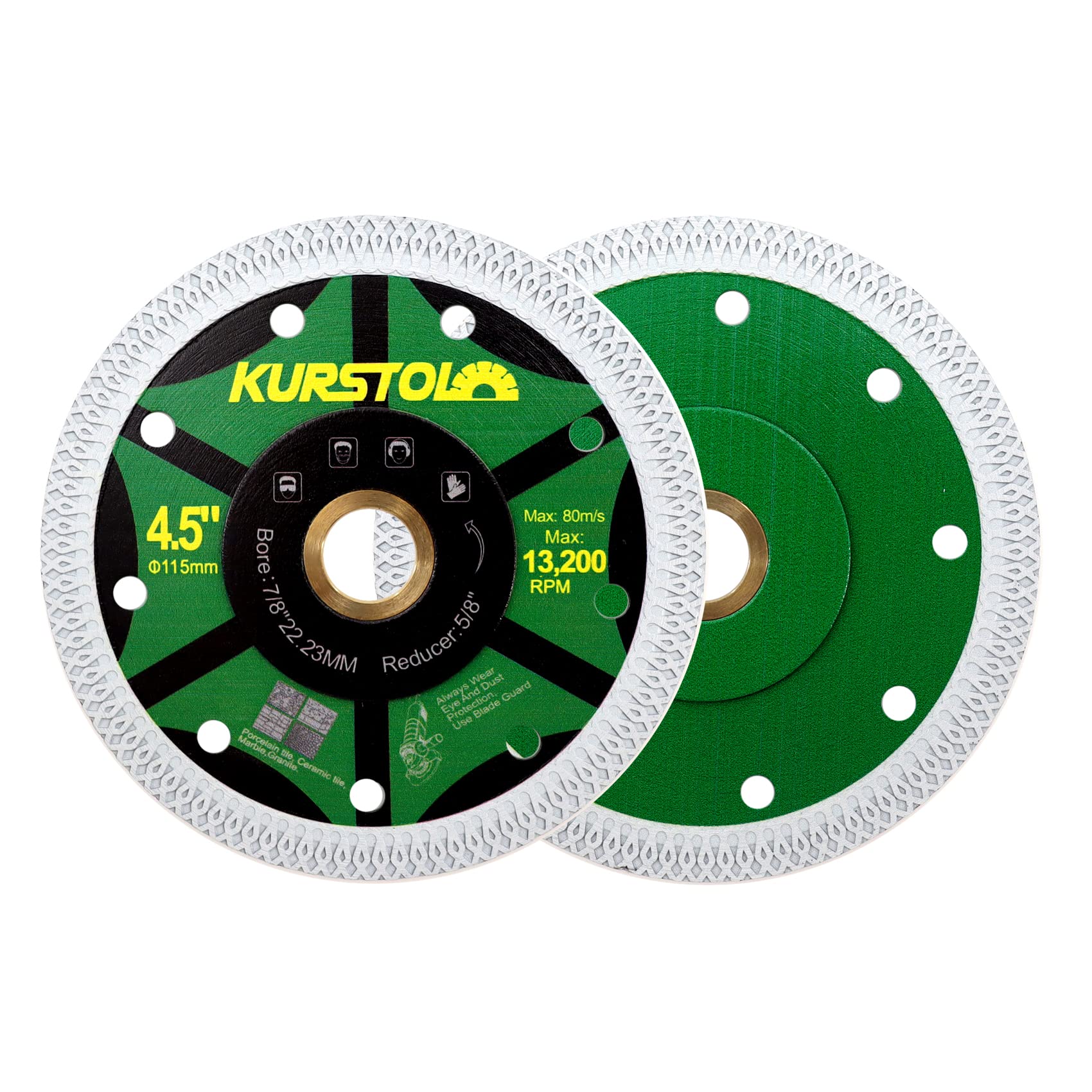 KURSTOL Diamond Tile Cutting Disc - 2pcs 4.5"/115mm Super Thin Diamond Cutting Wheel Wheel,Bore 22.23-15.875mm for Porcelain Tile Ceramic Marble Granite
