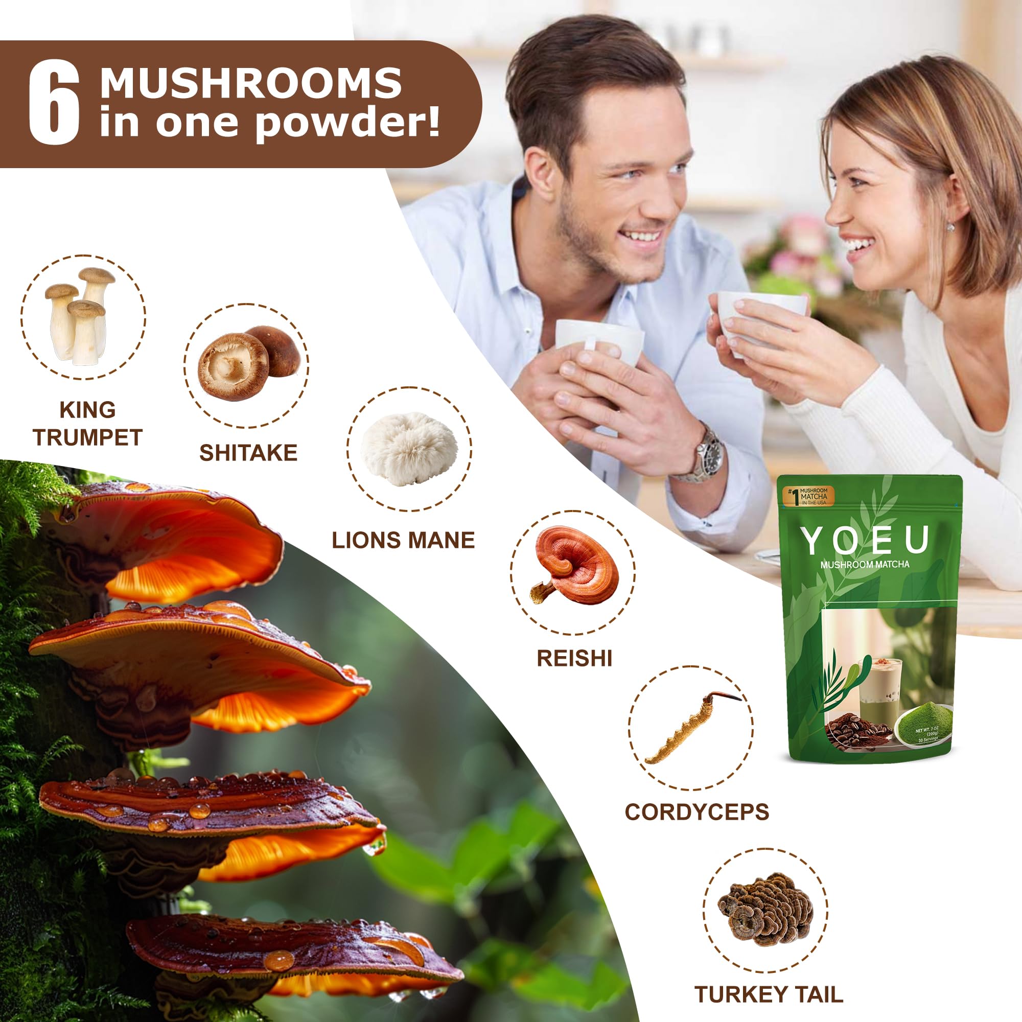 180g Organic Matcha Mushroom Powder Japanese Matcha 12 Natural Ingredients Instant Coffee Latte Powder Coffee Alternative — view 3