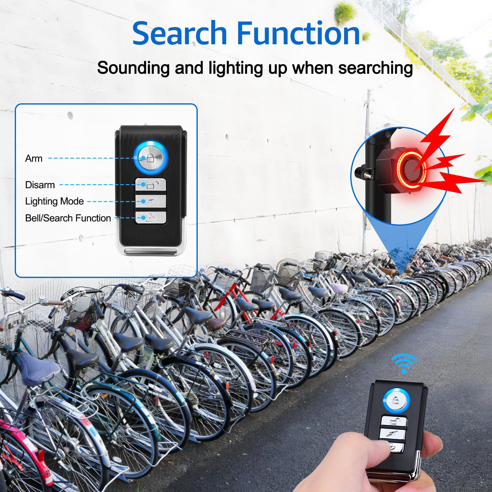NineLeaf - Fanale posteriore per bicicletta con allarme e telecomando, ricaricabile, antifurto, impermeabile IP65, con sensore di luce intelligente del freno, luce posteriore automatica on/off
