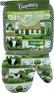 Irish Oven Glove and Pot Holder Set – Cotton Kitchen Gift with Countryside Design