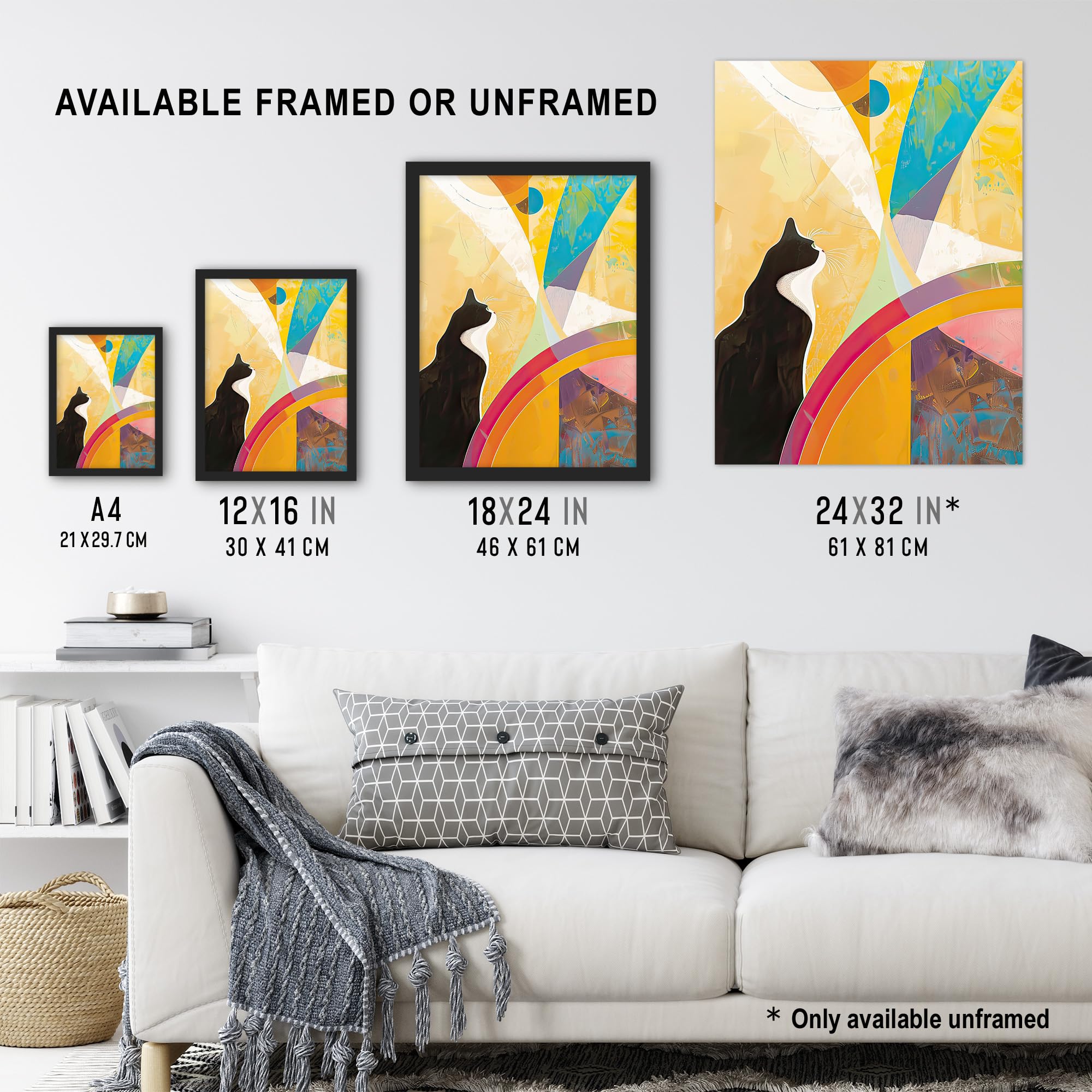 Artery8 Tuxedo Cat Lover Hilma Rainbow Abstract Design Living Room Extra Large XL Wall Art Poster Print, Unframed 24X32", 81L x 61W cm - Image 3