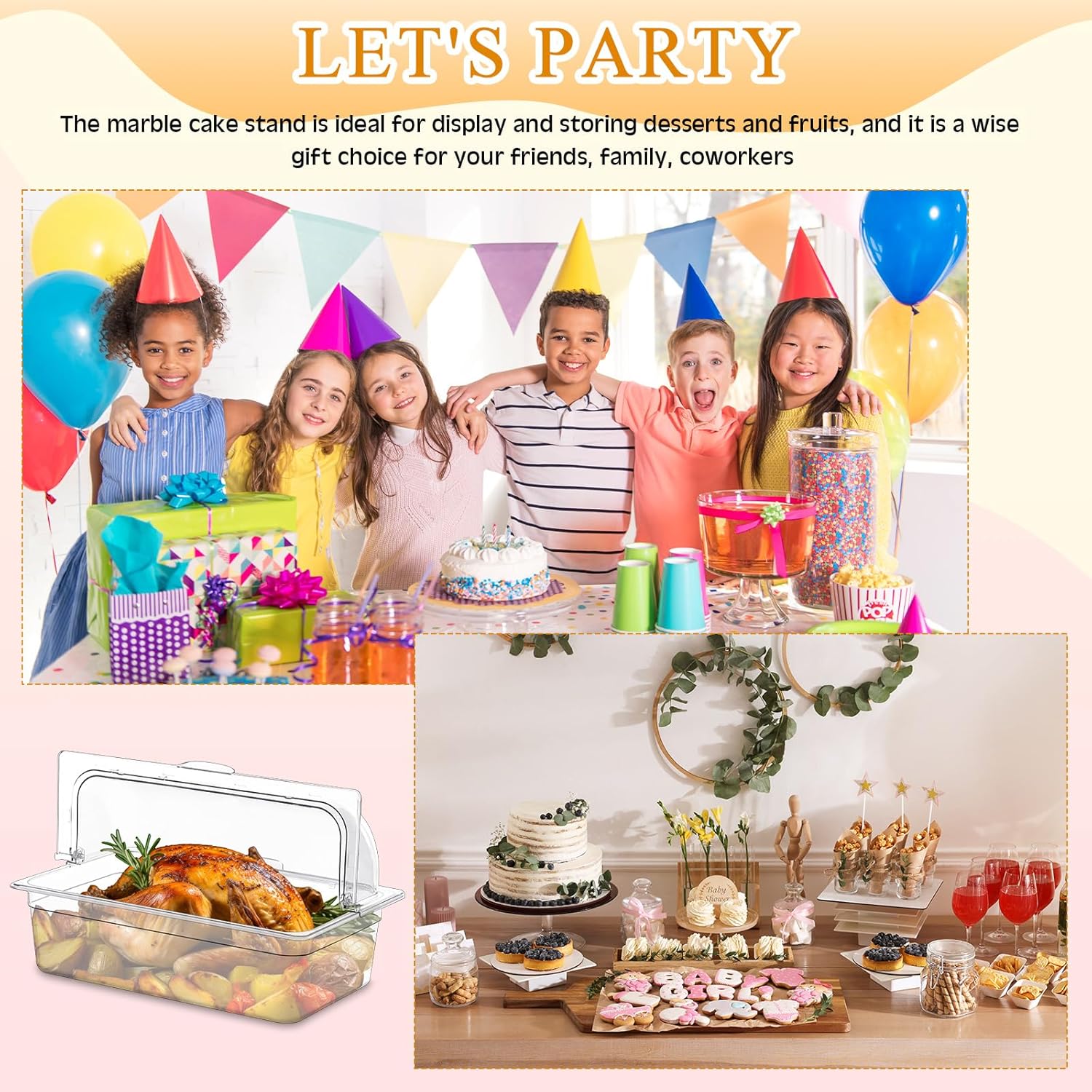 Baderke Clear Chafing Dish Cover with Base Full Size Roll Top Bakery Pan Display Cover Clear Plastic Chafing Dessert Cake Cover Food Display Cover for Cake Cupcake Exhibition