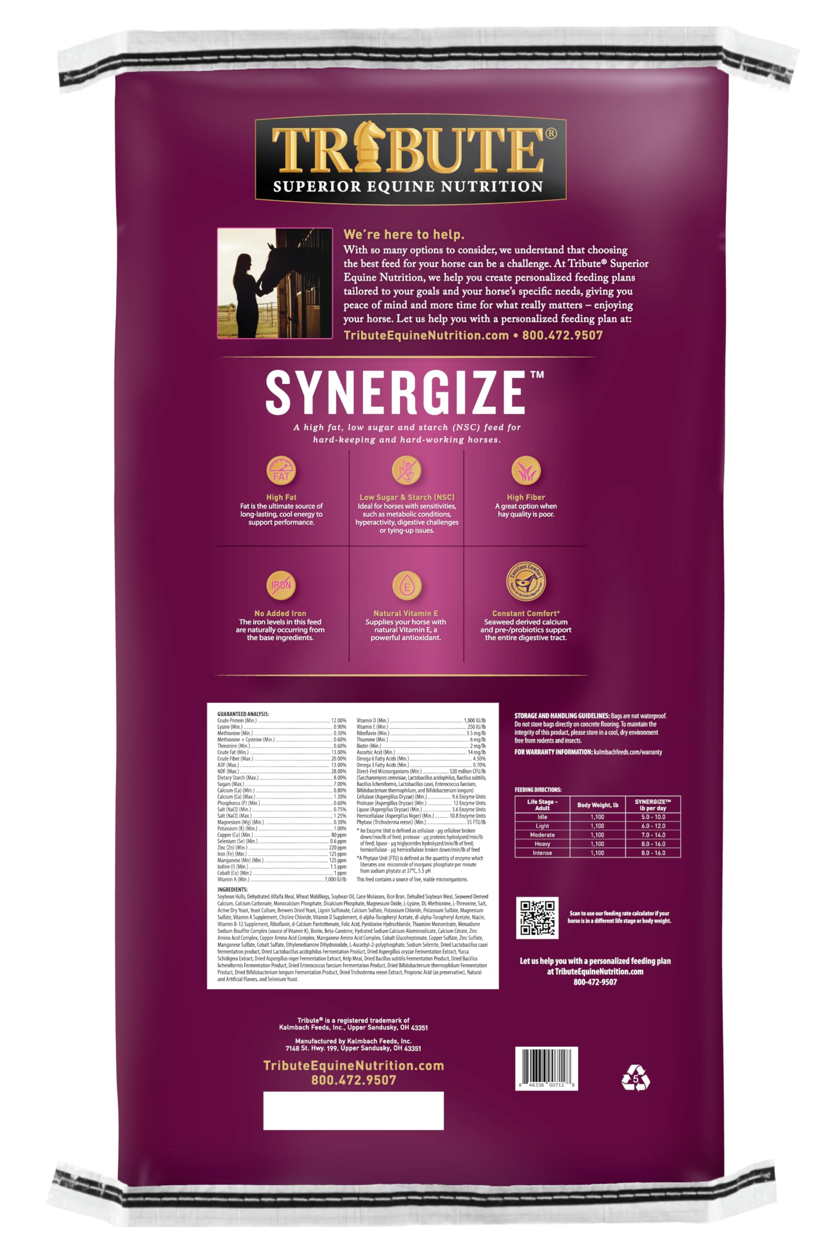 TRIBUTE Synergize, a low NSC, high fat pelleted horse feed for hard-keeping and hard-working horses