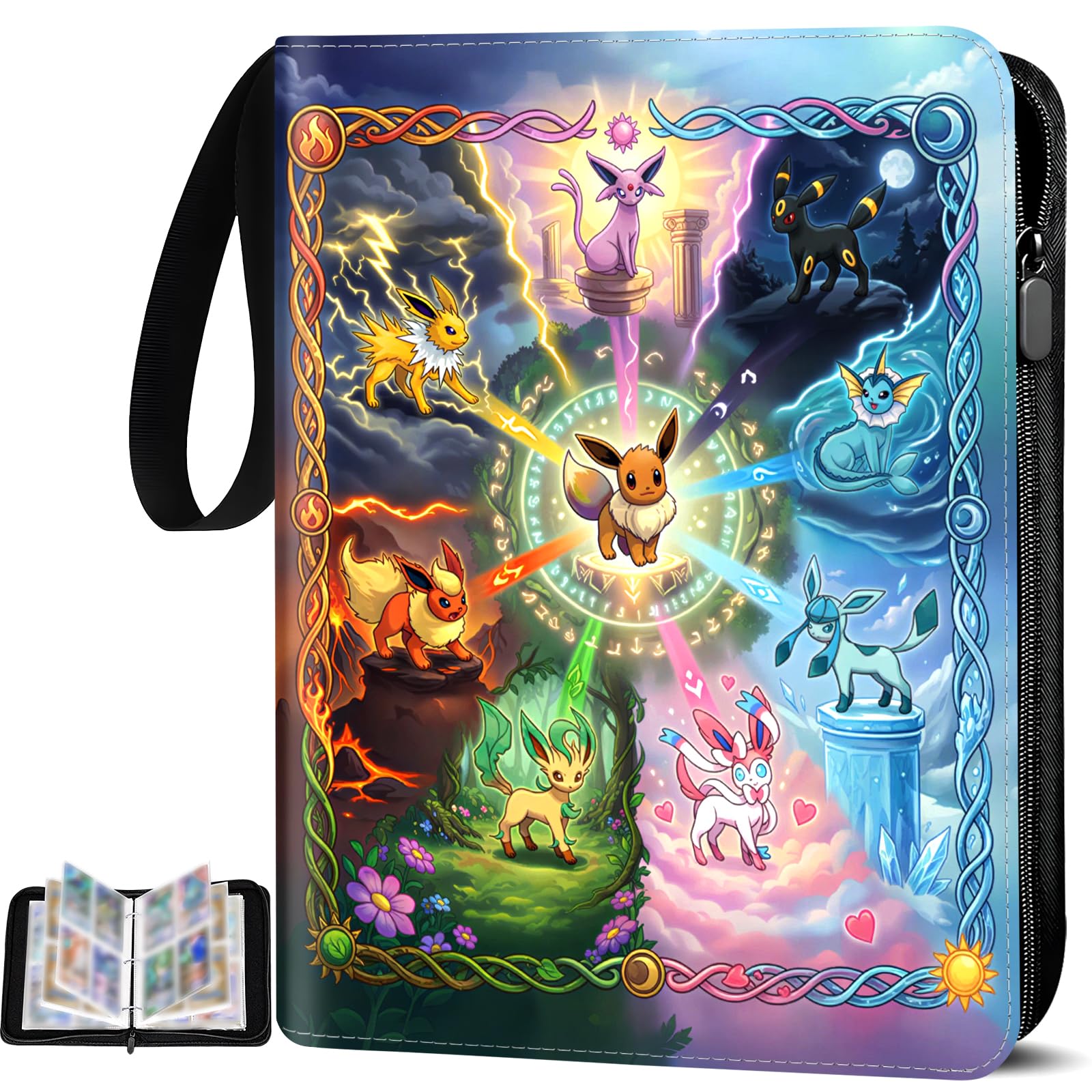 4 Pocket Trading Card Binder, 50 Pages 400 Cards Capacity, Collection Card Holder, Portable Waterproof PU Album Folder, for Cards Collectors, Boys and Girls Gifts (400)