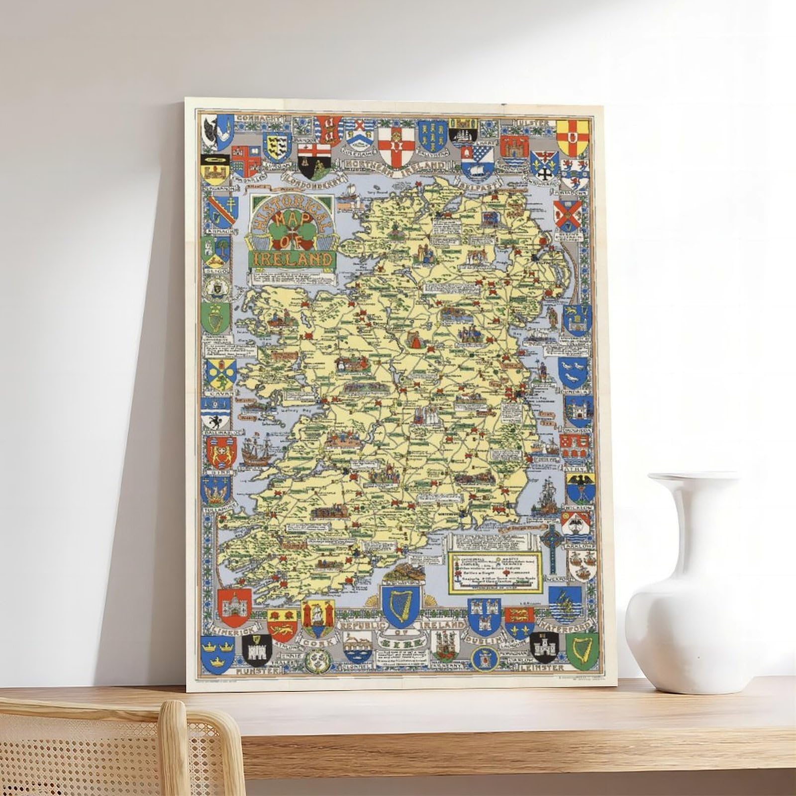 Mapa histórico de la historia de Irlanda, póster artístico de mapa irlandés y arte de pared, marco moderno para decoración de dormitorio familiar, 30 x 45 cm