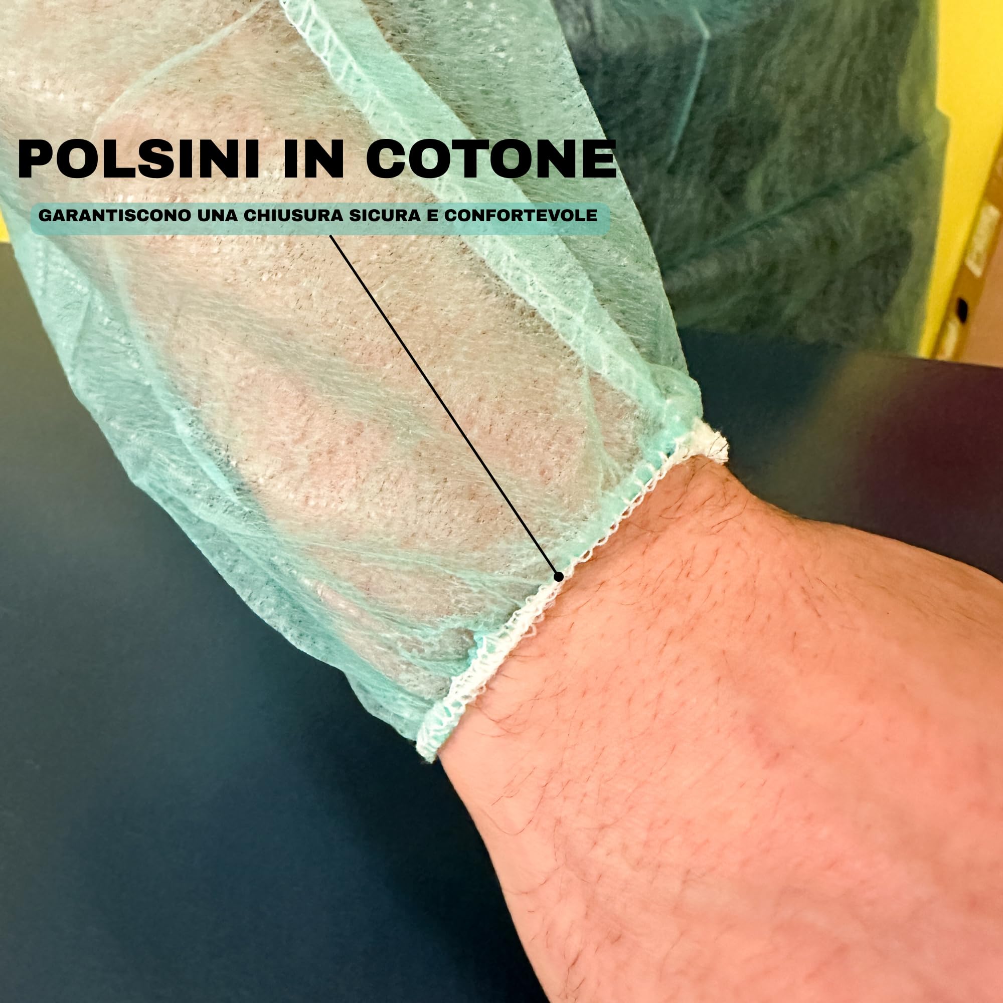 Camice monouso NON sterile TNT verde con polsini in cotone usa e getta x20pz