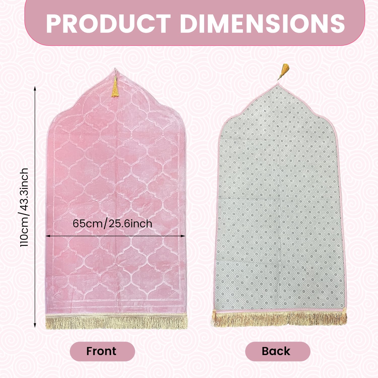 YumSur Prayer Mat Muslim Prayer Rugs Soft Flannel Islamic Prayer Mat Turkish Praying Carpet Large Size Area Rugs Ottoman Blankets Ramadan Gift for Men Women (PInk) - Image 2