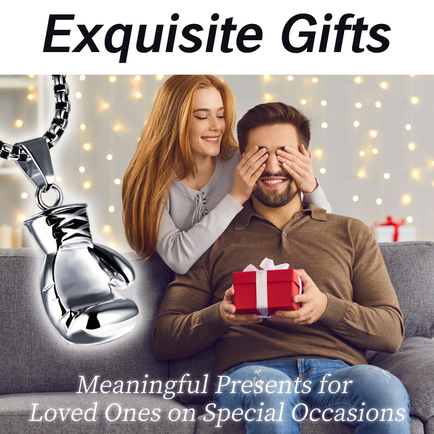 Boxing Necklace for Men Stainless Steel Glove Pendant Gloves Chain Jewelry Charm Boxing Glove Pendant Necklace for Men Punk Style Boxing Glove Chain, Silver