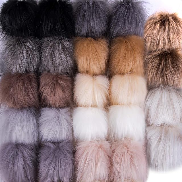 SIQUK 24 Pieces Faux Fur Pom Pom Balls DIY Faux Fox Fur Fluffy Pom Pom with Elastic Loop for Hats Keychains Scarves Gloves Bags Accessories(12 Colours, 2 Pcs for Each Colour)