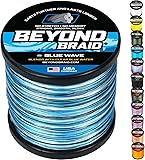 Beyond Braid Braided Fishing Line -Super Strong - Abrasion Resistant - No Stretch -Blue Camo, Moss Camo, White, Green, Pink, Blue, 4 Strand 8 Strand Blue Wave 15LB (300 Yards)