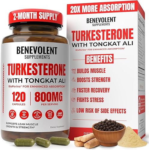 BENE Turkesterone con Tongkat Ali y BioPerine (absorción máxima) – Suplemento de turkesterona de 8.000 mg de pureza más alta para hombres y mujeres