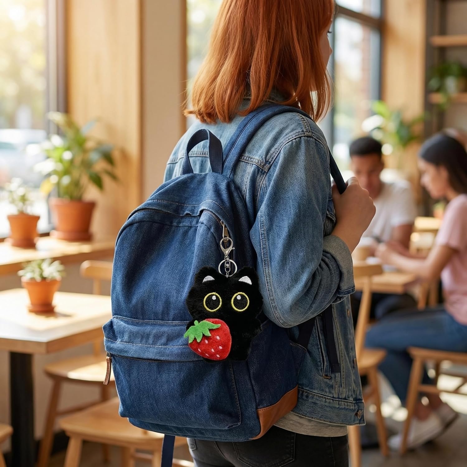 Cute Black Cat Plush Keychain, Kawaii Cat Keyring Bag Charms for Handbags Backpacks, Good Gift for Cat Lovers
