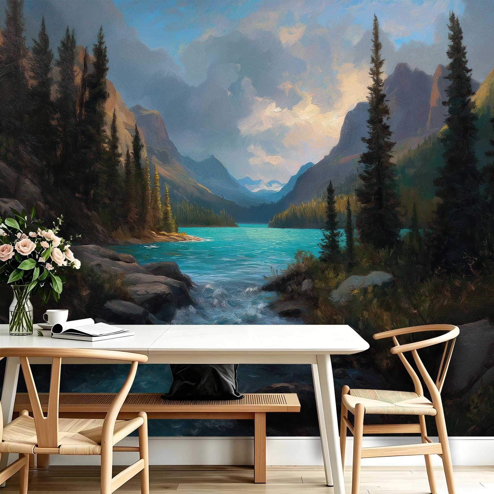 Fototapeta – naturalny krajobraz 300 x 210 cm (szer. x wys.) – klej nie wchodzi w zakres dostawy – kuchnia, sypialnia, salon, nowoczesna pionowa tapeta ścienna, tapeta z włókniny, lasy sosnowe